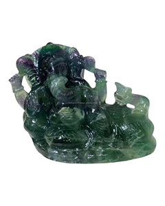 Sculpture artisanale Radha Arts en fluorite naturelle, motif Ganesh, pour la guérison et la décoration intérieure, pierre des chakras verte et violette, respectueuse de l'environnement - Product Image 6