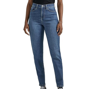 Jean Mom légendaire pour femme, coupe droite taille haute, denim uni, style décontracté - Product Image 1