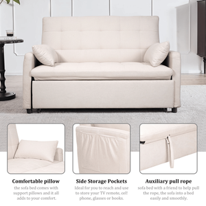 Divano Letto Convertibile Oversize 61 Pollici, Divanetto a 2 Posti con Tasche, Schienale Regolabile e Cuscini - Product Image 3
