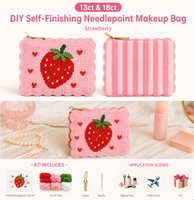 Kit de sac brodé à la main motif fraise, toile en coton premium 13/18 mailles, DIY avec fils ou perles