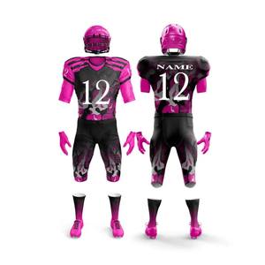 Ensemble d'uniformes de football américain personnalisés par sublimation, unisexe, noir, rose, camouflage, maillot, pantalon, gants, chaussettes, évacuation de l'humidité, ajustés - Product Image 1