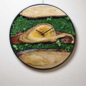 Wood slice wall <b>clock</b> Mossy timber <b>clock</b> Rustic woodland <b>clock</b> Enchanted forest wood <b>clock</b> Green haven wall <b>clock</b> - Product Image 1