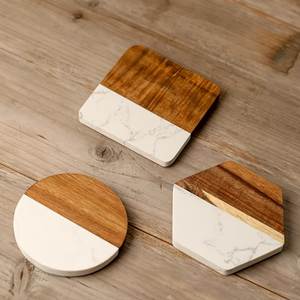 Juego de Posavasos de Madera y Mármol de Diseño Clásico Ecológico de Lujo, Base de Madera Maciza y Piedra Natural, para Uso en el Hogar y la Cocina, 4 Piezas - Product Image 6