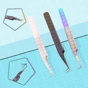 Pinzas de pestañas personalizadas con punta de fibra de agarre de diamante de acero inoxidable profesional herramientas de pestañas individuales - Product Image 2