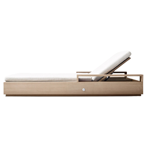 Chaise longue double haut de gamme moderne et minimaliste en teck massif avec accoudoirs et rangement, dossier réglable, pour extérieur, bord de piscine, hôtel, villa - Product Image 3