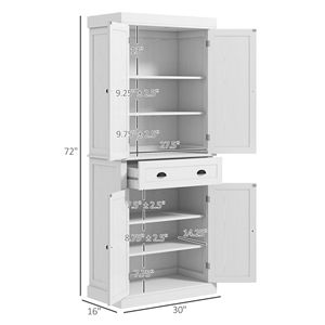 Armoire de cuisine autoportante blanche de 72 pouces, design moderne et antique, solution de rangement spacieuse, en bois massif de bouleau et chêne - Product Image 3
