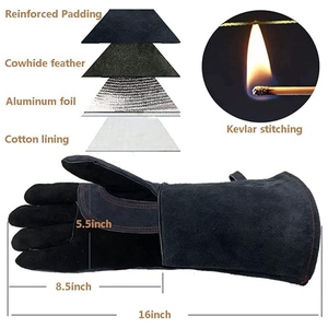 16 Inches Large Heavy Duty Industrial Safety Gloves Heat Resistant <b>Cow</b> Split Leather Abrasion Resistant Welding Gloves - Product Image 3