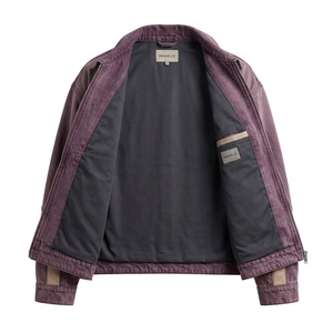 Veste en cuir patchwork toile délavée violette personnalisée pour homme, style vintage haut de gamme, streetwear, manteau de motard, vêtement d'extérieur, fabricants OEM - Product Image 5