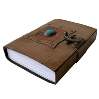 Journal de voyage vintage fait main en cuir véritable gaufré, relié avec pierres précieuses, thème religieux, motif Ombres de livre et Pierre de charbon