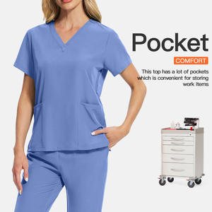Ensemble de blouses médicales pour femmes, col en V, gris, coton et polyester, uniforme médical, vêtements de travail d'hôpital, pantalon de jogging pour infirmières - Product Image 4