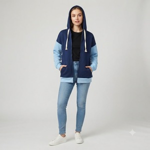 Sweat à capuche zippé intégral noir épais pour homme, coupe confortable, veste décontractée de sport avec poches avant et cordons épais - Product Image 1