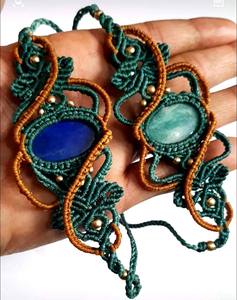 Bracelet de cheville en macramé réglable de style vintage élégant, bijoux de forme marquise et ronde, bracelet de cheville ovale en améthyste et turquoise rond - Product Image 4