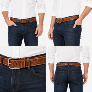 Cinturón de Cuero Hecho a Mano para Hombre con Diseño Floral en Relieve, Cinturón Casual Duradero y a la Moda - Product Image 5