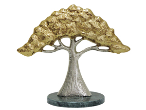 Elegante Escultura de Árbol de Aluminio Hecha a Mano con Follaje Dorado y Plateado, Base de Mármol Verde, Decoración de Hogar de Lujo, Adorno Artístico Moderno - Product Image 3