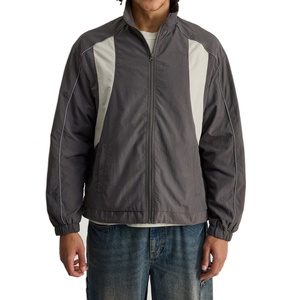 Veste coupe-vent personnalisée avec fermeture éclair, logo brodé, veste de sport rétro en nylon avec passepoil, veste coupe-vent vierge pour l'extérieur - Product Image 2