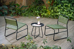 Chaise d'extérieur en rotin vert avec structure en acier, mobilier de jardin contemporain, design résistant aux intempéries - Product Image 5