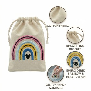 Excellent Quality Rainbow Embroidered Cotton <b>Drawstring</b> <b>Pouch</b> Bag For Jewelry Storage And Gift Use Available In Bulk Quantity - Product Image 5
