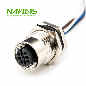 Câble M12 5 broches femelle à montage sur panneau, code A, étanche IP67, assemblage UL1007 24AWG en cuivre étamé, OEM personnalisé pour capteurs et automatisation - Product Image 1