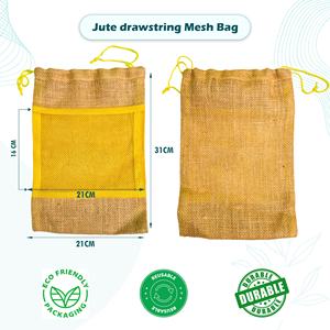 Jute Mesh <b>Drawstring</b> <b>Bag</b> 31x21cm Capacity upto1.5 kg Strong Stitch Breathable Window Weaving Secure Closure Reusable Storage <b>Bag</b> - Product Image 2
