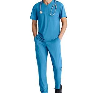 Ensemble de Blouses Médicales de Haute Qualité pour Hommes et Femmes – Uniforme d'Hôpital Extensible à Manches Courtes, Col en V Zippé, Tenue d'Infirmière, Blouse de Médecin - Product Image 1