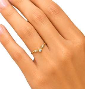 Newest Jewelry Dainty Curved <b>Three</b> Stone Diamond Ring 18K Solid Gold Minimalist Crescent V Shape Ring Round Lab Grown Diamond - Product Image 5