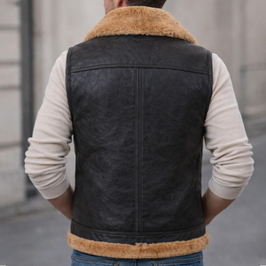 Nuevo Chaleco de Cuero Genuino para Hombre, Estilo Motero, Cuello Alto, Cierre de Cremallera, Forro de Piel, Ropa de Invierno, Estilo Moto - Product Image 3