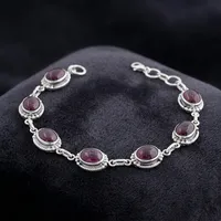 Bracelet à maillons en pierres précieuses ovales en grenat naturel, argent sterling 925, fait main, bijoux élégants vintage