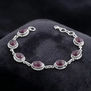 Bracelet à maillons en pierres précieuses ovales en grenat naturel, argent sterling 925, fait main, bijoux élégants vintage - Product Image 5