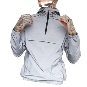 Blouson bomber fin en nylon de haute qualité pour homme, avec capuche à demi-zip réfléchissante 3M, ourlet élastique et cordon de serrage coupe-vent - Product Image 1