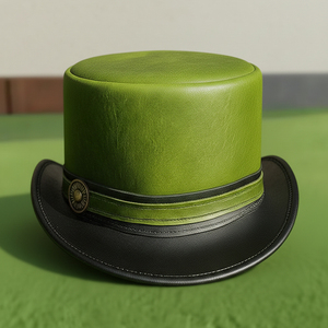 Premium quality custom made Handmade Unisex Green Leather Top <b>Hat</b> <b>Steampunk</b> Gothic Cosplay <b>Hat</b> - Product Image 3