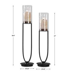 Juego de Faroles Metálicos Negros Altos y Modernos con Vidrio Ondulado, Diseño Minimalista Contemporáneo para Decoración de Hogar de Lujo, Alta Calidad - Product Image 3