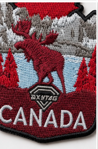 OXYTAG Canada Patch thermocollant en tissu brodé, motif Élan et Feuille d'érable, forme irrégulière, Cadeau, Vente en gros, OEM, Personnalisé, 2026 - Product Image 6
