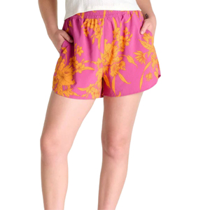 Women's Mid Waist Floral Printed Shorts With Pockets <b>Elastic</b> Waist Casual Style Breathable Knitted Cotton - Product Image 1