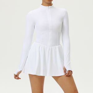 Robe de tennis pour femme à manches longues, ourlet évasé, short intégré, col montant, sublimation personnalisée, fabricant OEM 2026 - Product Image 4