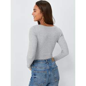 Tops de moda para mujer 2025, ropa de punto informal básica acanalada con cuello en V de manga larga, trajes de otoño y ropa interior de invierno - Product Image 4