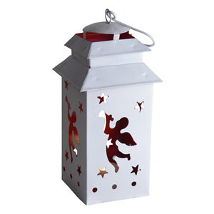 Farol Metálico Rústico Francés Blanco con Acabado Pintado para Decoración Colgante de Hogar y Jardín, Farol para Velas para Ocasiones Navideñas - Product Image 3