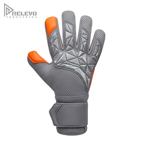 Customized Goalkeeper Gloves Roll Negative Cut Grey Mesh Body Geometric 3D Rubber Punch Zone Extended Wrist <b>Strap</b> Goalie Gloves - Product Image 1