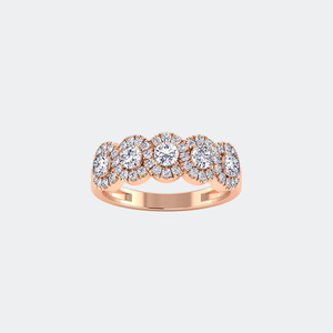1.15CTW Vintage 14K Gold Lab Grown Diamond Round Cut Pave Halo Five-<b>Stone</b> Band Ring IGI Certified - Product Image 3