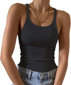 Camiseta sin mangas para mujer al por mayor, de color liso, con cuello redondo acanalado, tejida, informal, de longitud corta, fabricación bajo demanda - Product Image 4