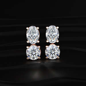 2 In 1 Oval Round Moissanite <b>Drop</b> Earrings 8 TCW Colorless VVS 14K Gold 2 Way Wear Screw <b>Back</b> Solitaire Dangle Jewelry Gift - Product Image 2