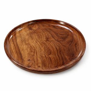 Assiette de présentation généreuse en bois de manguier poli de 11 pouces, durable, à rebord surélevé et à grain de bois intense |   Plateau de mariage moderne pour fruits - Product Image 1