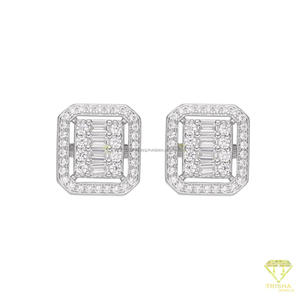 Elegant 925 Sterling Silver VVS Lab Grown <b>Diamond</b> <b>Square</b> <b>Earrings</b> Featuring Baguette Center Stone Design Luxury Jewelry - Product Image 2
