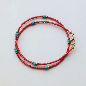Ensemble de colliers faits à la main en corail rouge et turquoise, collier superposé doré, bijoux bohèmes, cadeau - Product Image 3