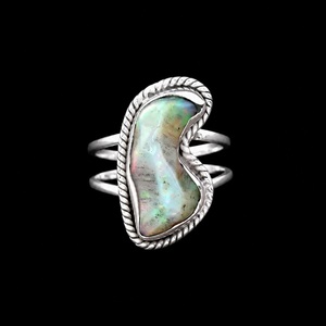Handmade Raw <b>Opal</b> Double Band <b>Ring</b> 925 Sterling <b>Silver</b> Boho Filigree Statement Jewelry for Women - Product Image 1