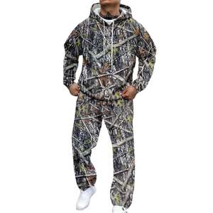 Men's Breathable 100% Cotton <b>Camo</b> Printed Hoodies Kangaroo Pockets Outdoor Casual Sports Lounge Fashion 2-Piece Sweat Set - Product Image 3