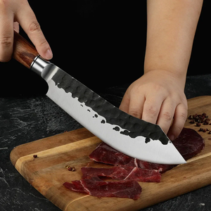 Couteau Santoku forgé à la main, lame de 8 pouces, acier à haute teneur en carbone, couteau de cuisine japonais ultra-affûté pour couper la viande et les légumes - Product Image 5