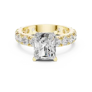 Bague de fiançailles en diamant de laboratoire taille radiant 3 carats, or massif 18 carats, certifiée IGI, avec large bande d'éternité accentuée, VVS E-F - Product Image 1