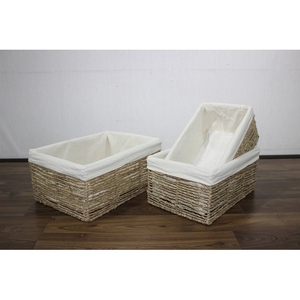 Handcrafted Water Hyacinth Storage <b>Basket</b> Set with Removable Fabric Liner Bin - Product Image 3
