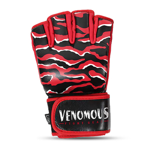 Guantes de MMA Venomous Personalizados de Cuero, Medios Dedos, Estampado de Tigre Rojo y Negro, Cierre de Velcro en la Muñeca, para Adultos, Artes Marciales - Product Image 2