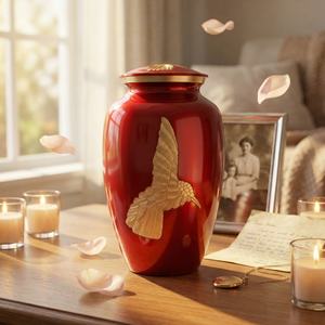 Urna Funeraria Moderna de Metal Hecha a Mano con Diseño de Colibrí Rojo, Urna Conmemorativa para Cenizas Humanas, Recuerdo para Entierro, Homenaje a Adultos - Product Image 1